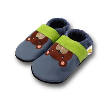 Lederpuschen Bär in taubenblau